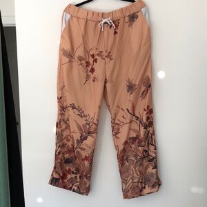 M/L Floral Print Wide-Leg Pants Pockets